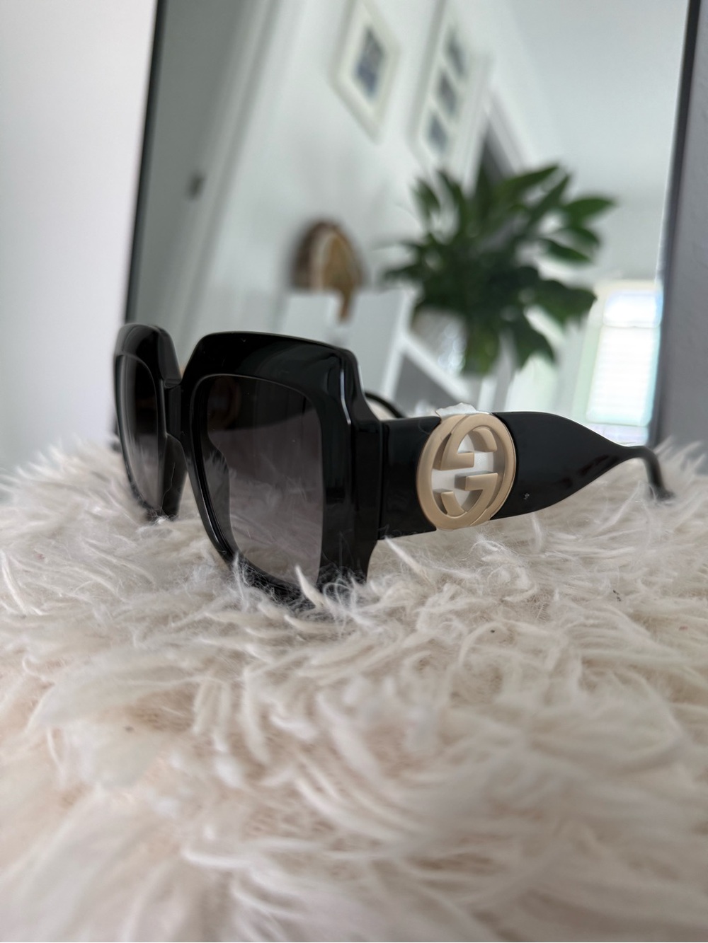 Gucci Black Square Frame Sunglasses with Gold Logo Accent